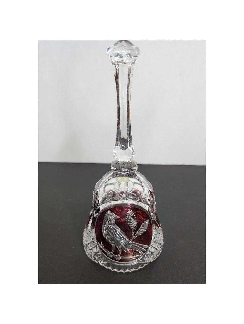 HOFBAUER CLEAR & RUBY RED CUT CRYSTAL BELL BIRDS BYRDES PATTERN MCM W Germany